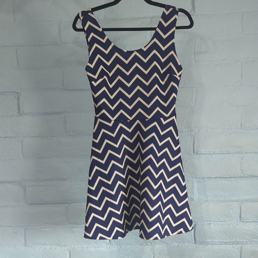 No Boundaries Navy and White Chevron Mini Dress